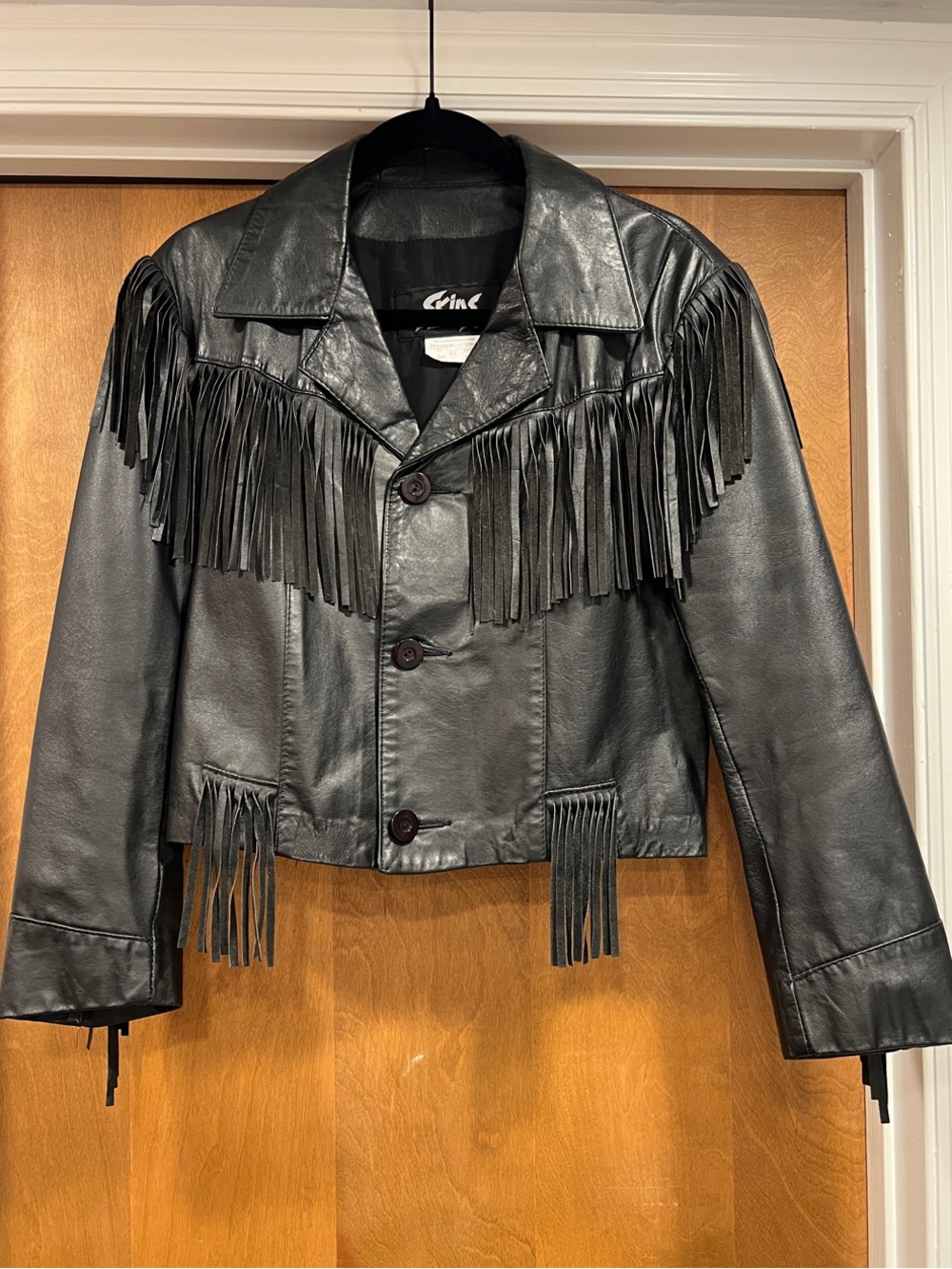 Vintage Black Fringe Leather Jacket - Women's